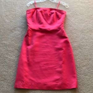 Coral strapless knee length dress